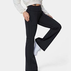 High Waisted Side Pocket Plain Flare Leggings